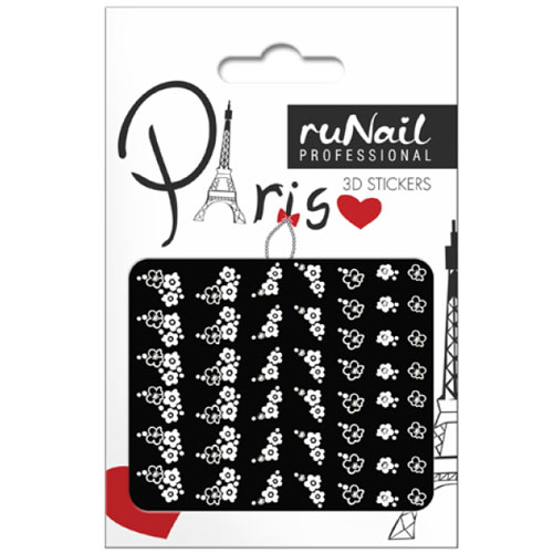 Наклейки для дизайна ногтей 3D (белые цветы) №1663. Runail. купить в интернет магазине NailService.ru - Москва  